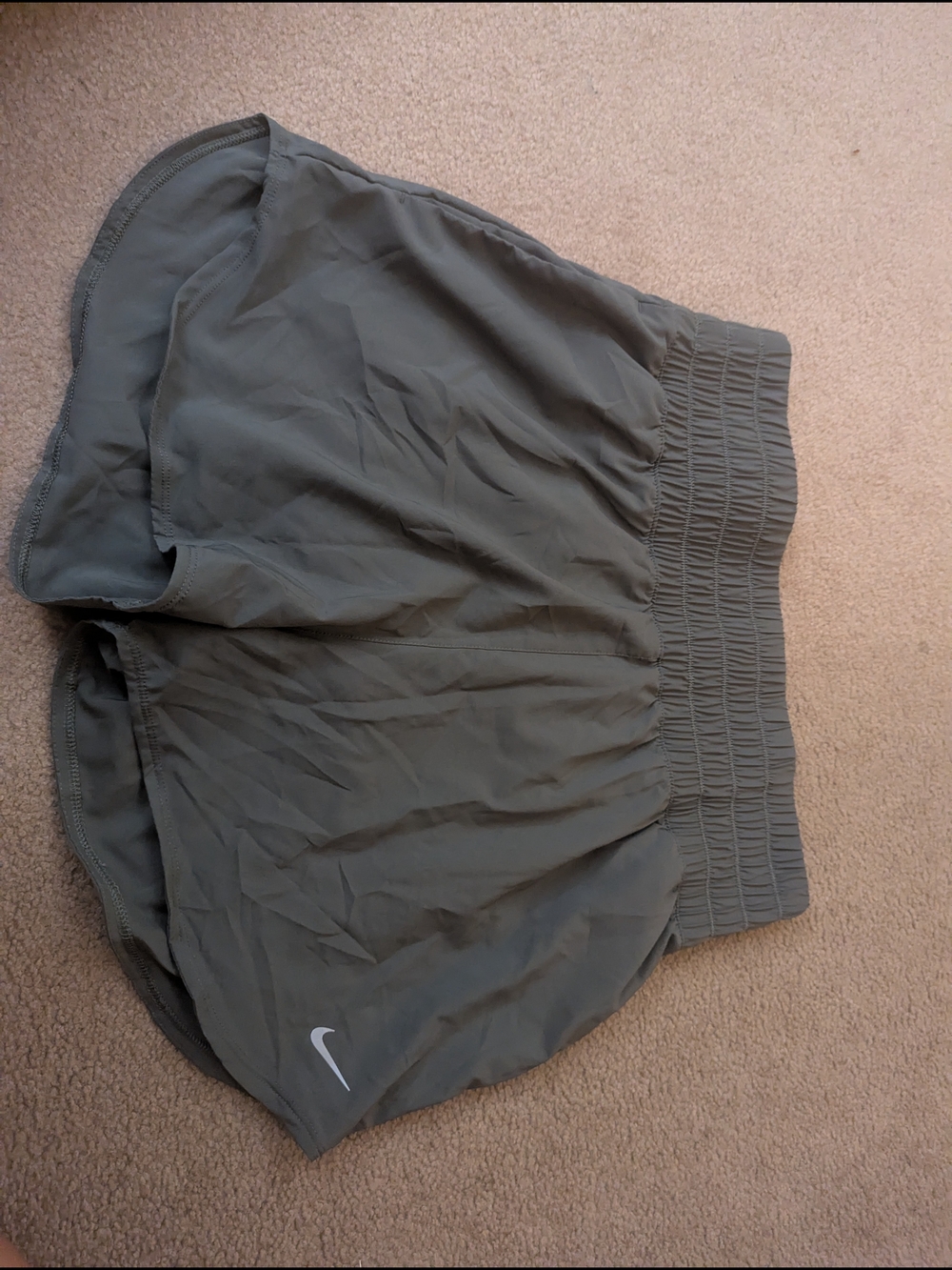 Nike Women’s Olive Green Smocked Waist Athletic Shorts
